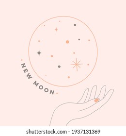 Illustration of new moon line art pink vector image