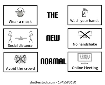 Illustration of "new normal" with health protocol after the Covid-19 virus outbreak.