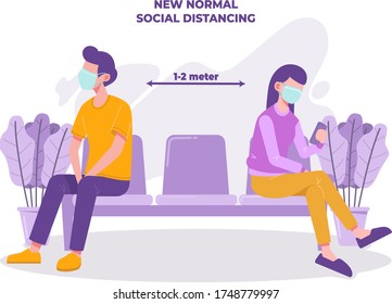 illustration of new normal social distancing concept flat design