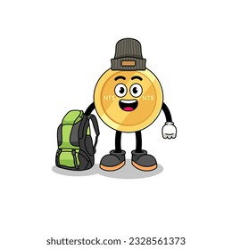 Illustration of new taiwan dollar mascot as a hiker , character design