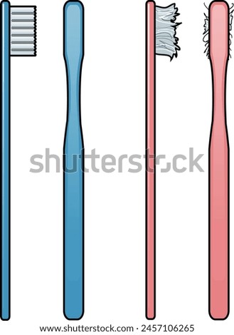 Illustration of new and used toothbrushes.