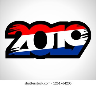 Illustration of New Year 2019 with the theme of the Netherlands flag