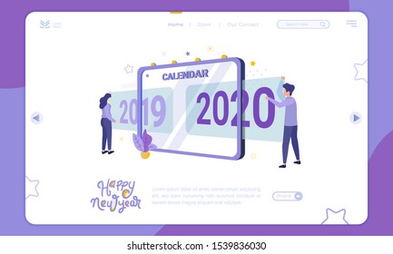 Illustration of new year 2020 on landing page template, Switch to 2020 on the calendar board