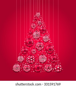 Illustration New Year Abstract Tree Made in Pink Hanging Balls - Vector