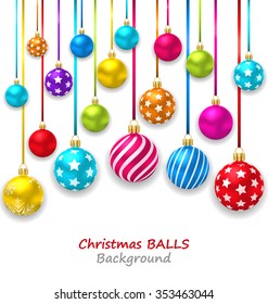 Illustration New Year Bckground with Set Colorful Christmas Ornamental Balls - Vector