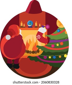 Illustration for a New Year card with Santa Claus and a New Year tree.  congratulations on Christmas.  new year 2023.
