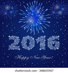 Illustration of New Year Fireworks on a blue background