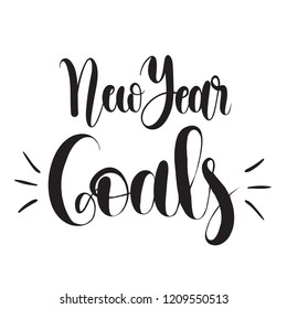 Illustration New Year Goals, Vector illustration isolated on white background. Concept of personal scheduling template. Hand Drawn typography / lettering design.Perfect for cover,poster,diary,planner.