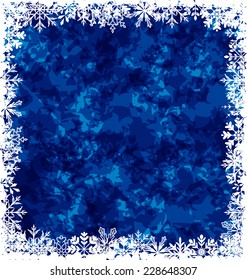 Illustration New Year grunge background, frame made in snowflakes - vector