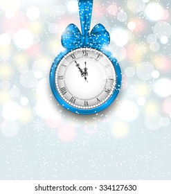 Illustration New Year Midnight Shimmering Background with Clock - Vector