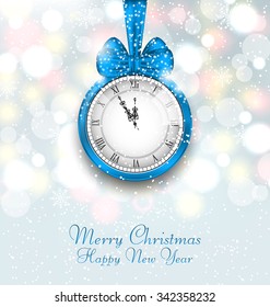 Illustration New Year Midnight Shimmering Background with Clock - Vector