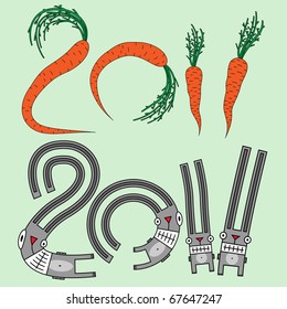 Illustration of New Year numbers from rabbits and carrots