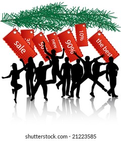 Illustration of New Year stickers and happy people