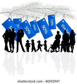 Illustration of New Year stickers and people