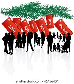 Illustration of New Year stickers and people