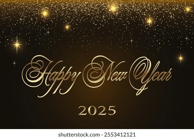 Illustration with New Year text.Vector illustration with beautiful New Year text on gradient background with golden decor.