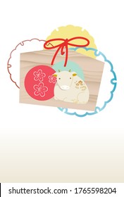 Illustration of a new year's greeting card with a cow Votive panel and three snowflakes background.