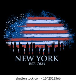 Illustration of New York City flag, American flag Background Illustration
