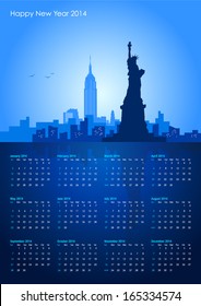 An illustration of New York City skyline with calendar