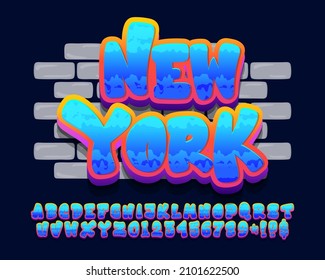 Illustration of New York graffiti sticker on the wall. Modern graffiti sticker with catchy color. Youth style lettering design