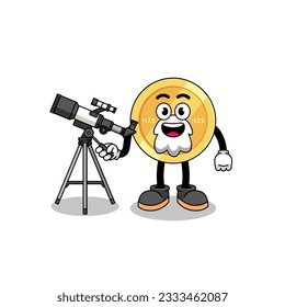 Illustration of new zealand dollar mascot as an astronomer , character design