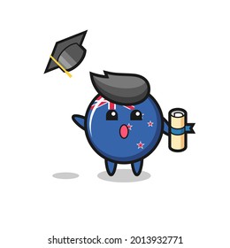 Illustration of new zealand flag badge cartoon throwing the hat at graduation , cute style design for t shirt, sticker, logo element