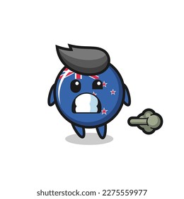 the illustration of the new zealand flag badge cartoon doing fart , cute style design for t shirt, sticker, logo element