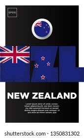 Illustration of New Zealand flag made of three country abbreviations letter with grunge sponge effect.