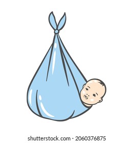 Illustration of newborn baby boy. Happy Birthday image. Holiday baby shower simbol.