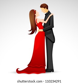 illustration of newly married couple in wedding dress