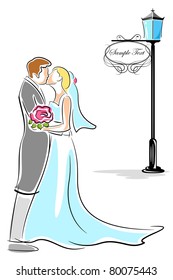 illustration of newly wed couple kissing each other