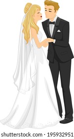 Ilustração de um casal recém-casado prestes a se beijar