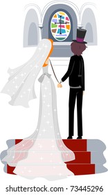 Illustration of a Newlywed Couple in a Church