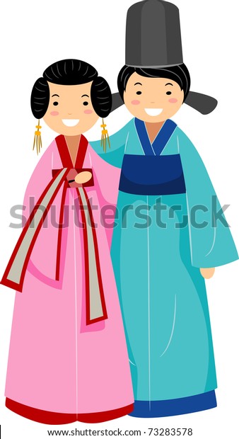 新婚の韓国人夫婦のイラスト のベクター画像素材 ロイヤリティフリー 73283578