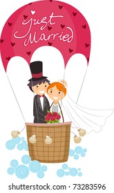 Illustration of Newlyweds in a Hot Air Balloon