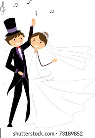 Ilustración de recién casados bailando una boda