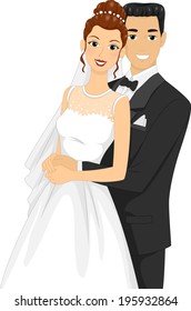 Illustration of Newlyweds Posing for a Wedding Photo