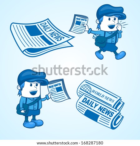 Illustration of a newsboy with a newspaper, ESP W File 