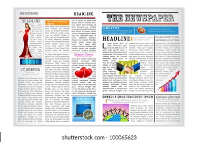 illustration of newspaper with different news on white background