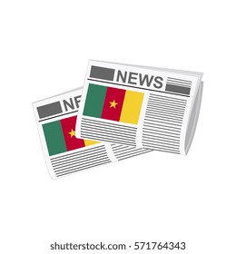 Illustration of Newspapers, Cameroon Flags, Newspapers with Cameroon Flags