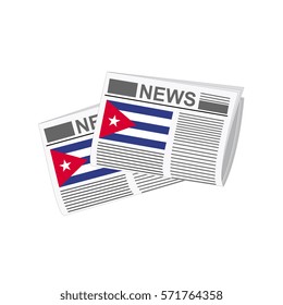 Illustration of Newspapers, Cuba Flags, Newspapers with Cuba Flags