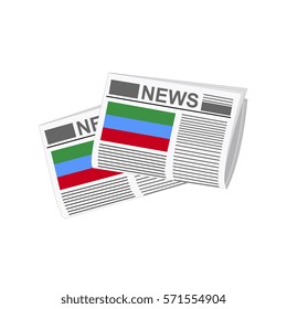 Illustration of Newspapers, Dagestan Flags, Newspapers with Dagestan Flags