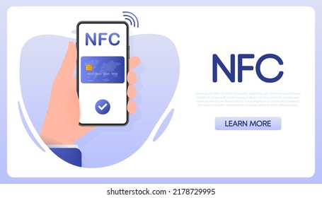 Illustration with nfc people for mobile app design. Earn money online. Online banking