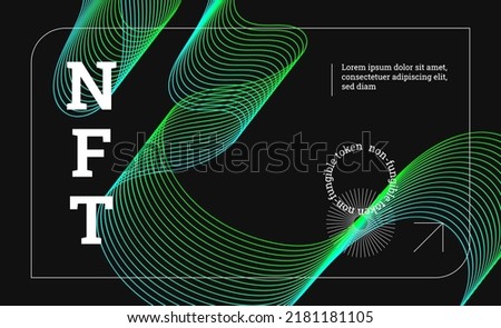 Illustration for NFT, made in a modern technological style, with neon colors: blue, green. Gradients, abstract fractal elements in cyberpunk style on a black background.