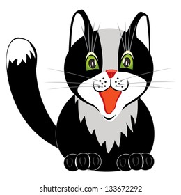 Illustration nice black cat on white background