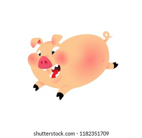 Illustration of a nice cartoon pig. Vector. The illustration is isolated on a white background. An animal is a pig. Character for the meat company. Logo for bacon and restaurant packaging.  Mascot.