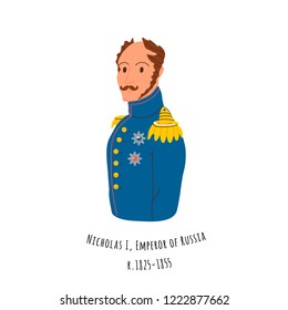Illustration of Nicholas I Romanov, emperor of Russia and king of Poland and Grand Duke of Finland. Portrait of historical figure in historical dress.