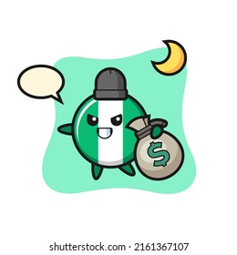 Illustration of nigeria flag badge cartoon is stolen the money , cute style design for t shirt, sticker, logo element