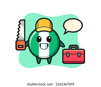 Illustration of nigeria flag badge character as a woodworker , cute style design for t shirt, sticker, logo element