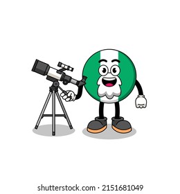Illustration of nigeria flag mascot as an astronomer , character design